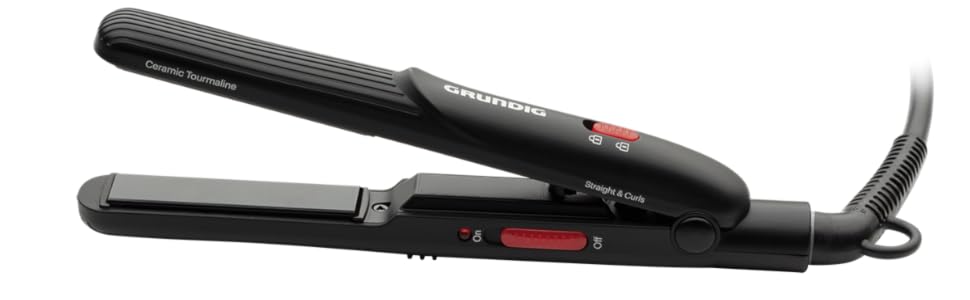 Випрямляч для волосся GRUNDIG HS 2030 Mini з турмаліновим покриттям, 200°C, чорний - для подорожей, чубчика та короткого волосся + чохол