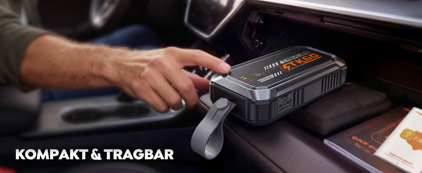 Бустер для автомобіля TREKURE 7000A — Пусковий пристрій (Powerbank) для авто до 9л бензин та 6.5л дизель, з функцією примусового запуску, магнітним кріпленням та 4-в-1 LED робочим світлом