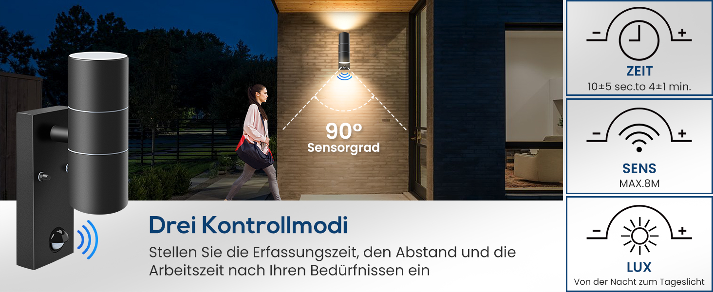 ALUSSO Вологостійкий вуличний сенсор руху з LED, 2 x 8W GU10, IP65, нержавіюча сталь, 3 колірні температури