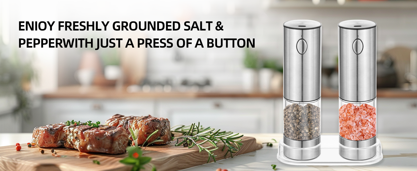 Електричний набір для солі та перцю з зарядною станцією, об'єм 110 мл, перезаряджувана солянка з 5 рівнями, керамічна млинка з щіткою (2 шт.)