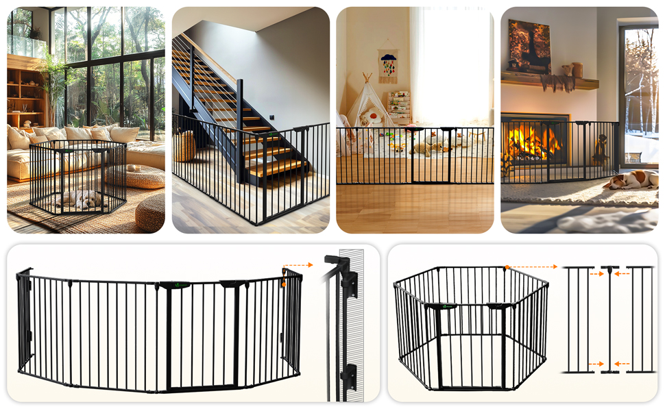 Захисне ґратка для каміну Vounot 375см з дверцятами, металева, для дітей, чорна