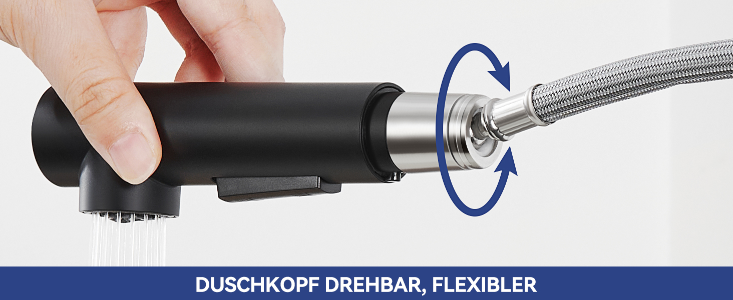 Змішувач кухонний висувний Sofetiy з душем, нержавіюча сталь, чорний, 360°