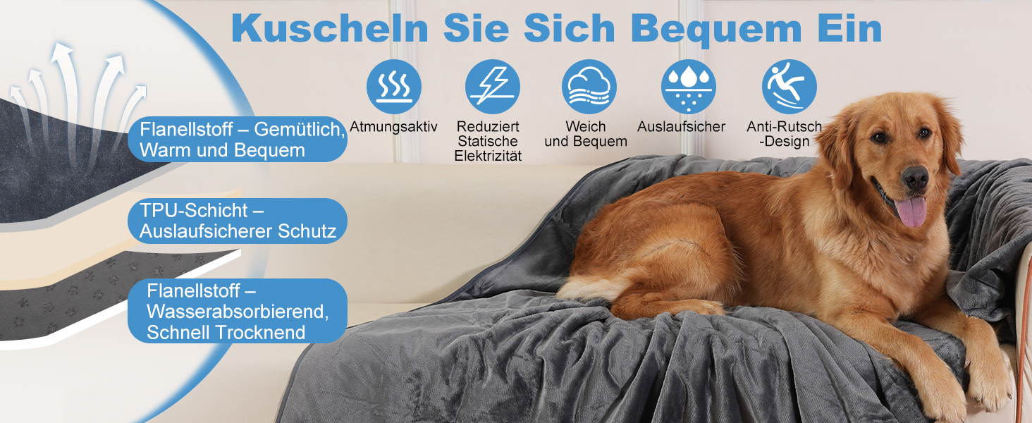 Водонепроникний плед для собак 100x120 см, миючий, з фланцевої тканини, для диванів та ліжок, з неслизьким покриттям, теплий, м'який, захист від протікань, захист меблів для собак та котів (M 100x120 см)