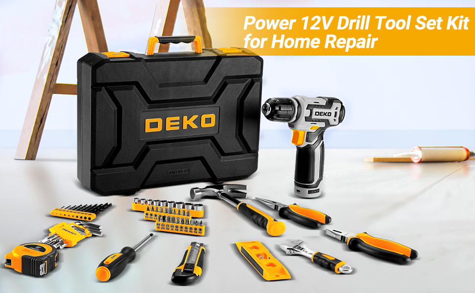 Набір інструментів DEKO 133-частини: акумуляторний дриль-шуруповерт, для ремонту та домашнього майстерства