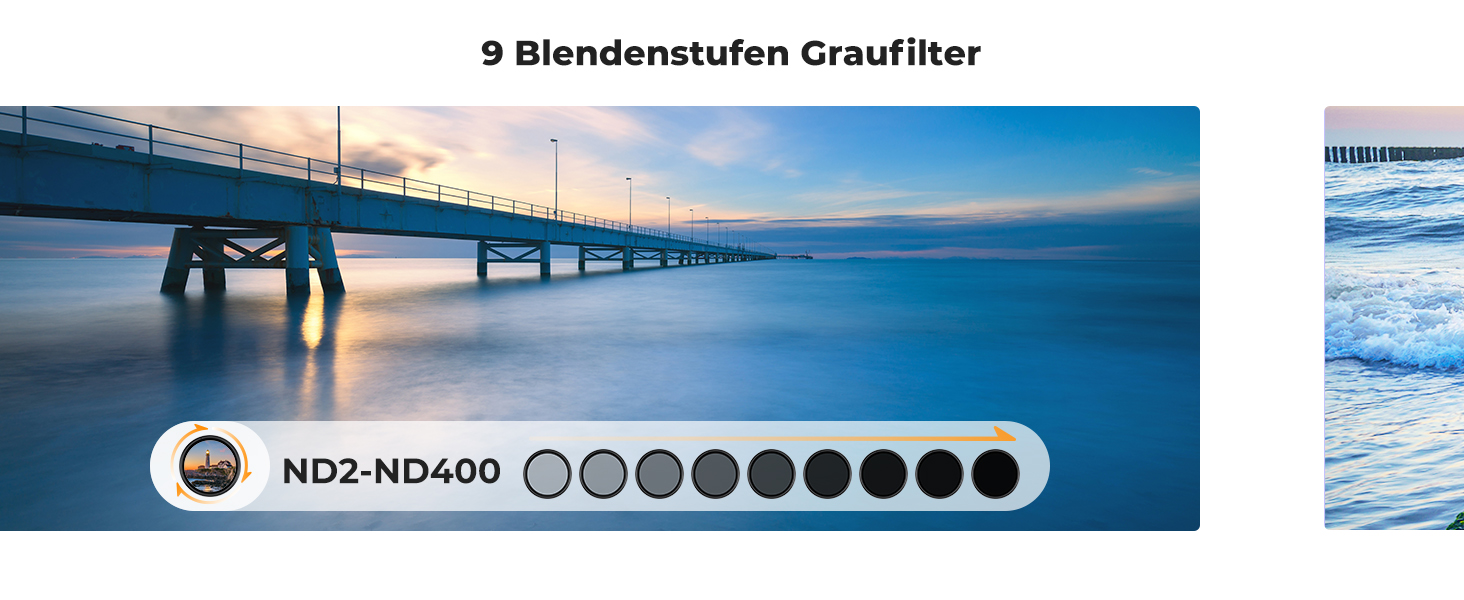 Фільтр ND K&F Concept K-Serie 52mm, змінний (ND2-400, 1-9 ступенів затемнення) з кришкою об'єктива