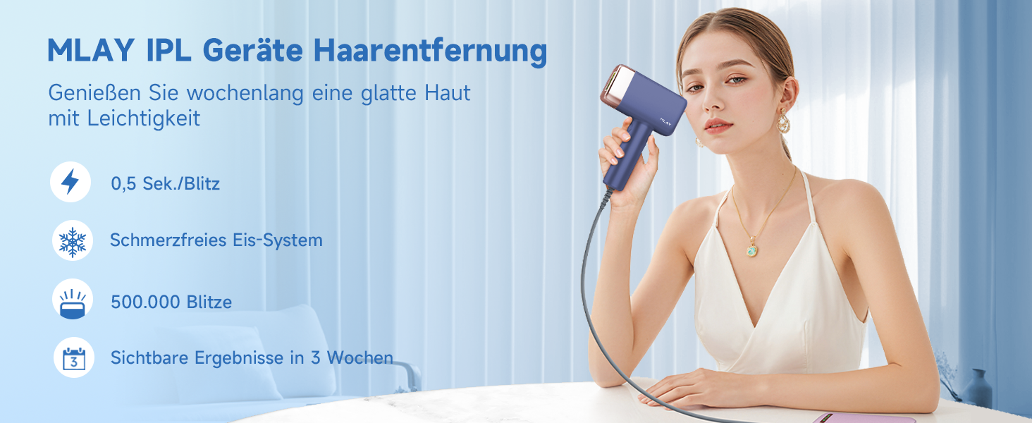 Пристрій для епіляції IPL MLAY: Швидка та безболісна епіляція лазером для обличчя, тіла та зони бікіні (для чоловіків та жінок)