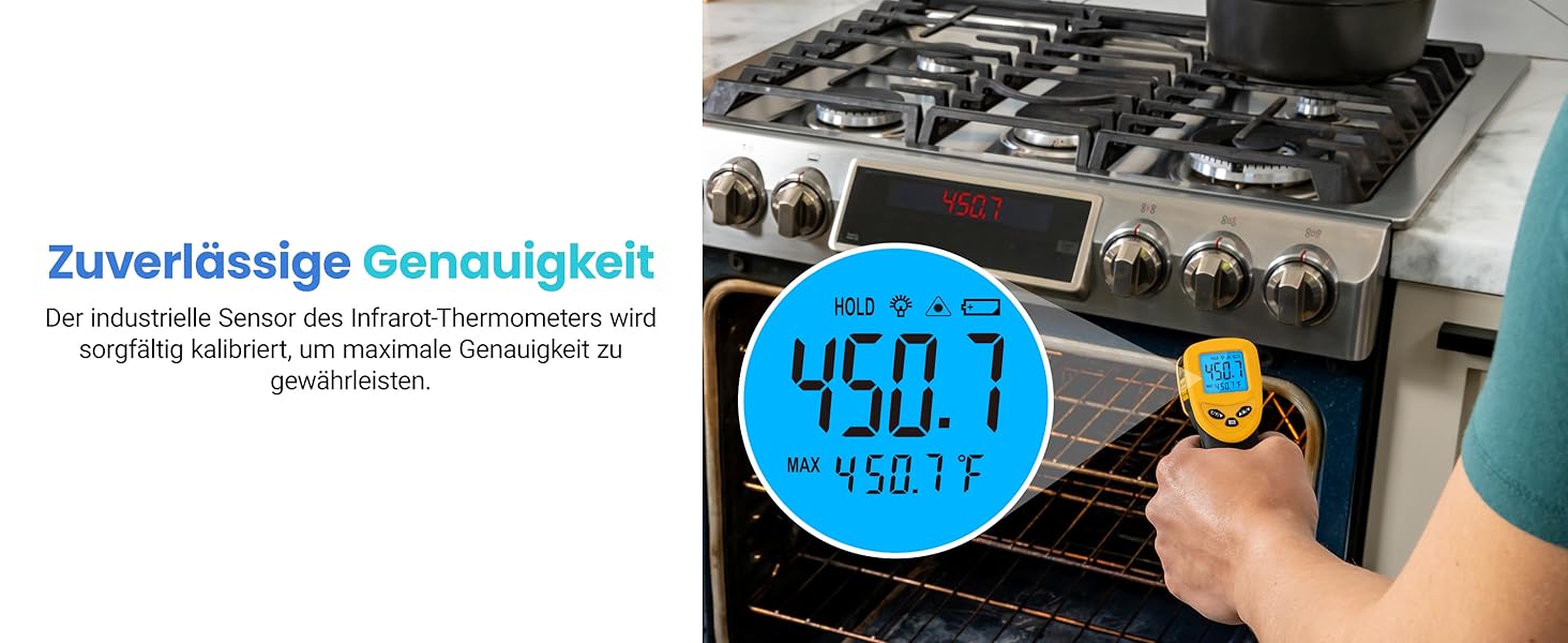 Інфрачервоний термометр Etekcity -50°C до +450°C (лазерний, цифровий) для кухні, піци, гриля, випічки. Не для вимірювання температури тіла. Жовто-чорний