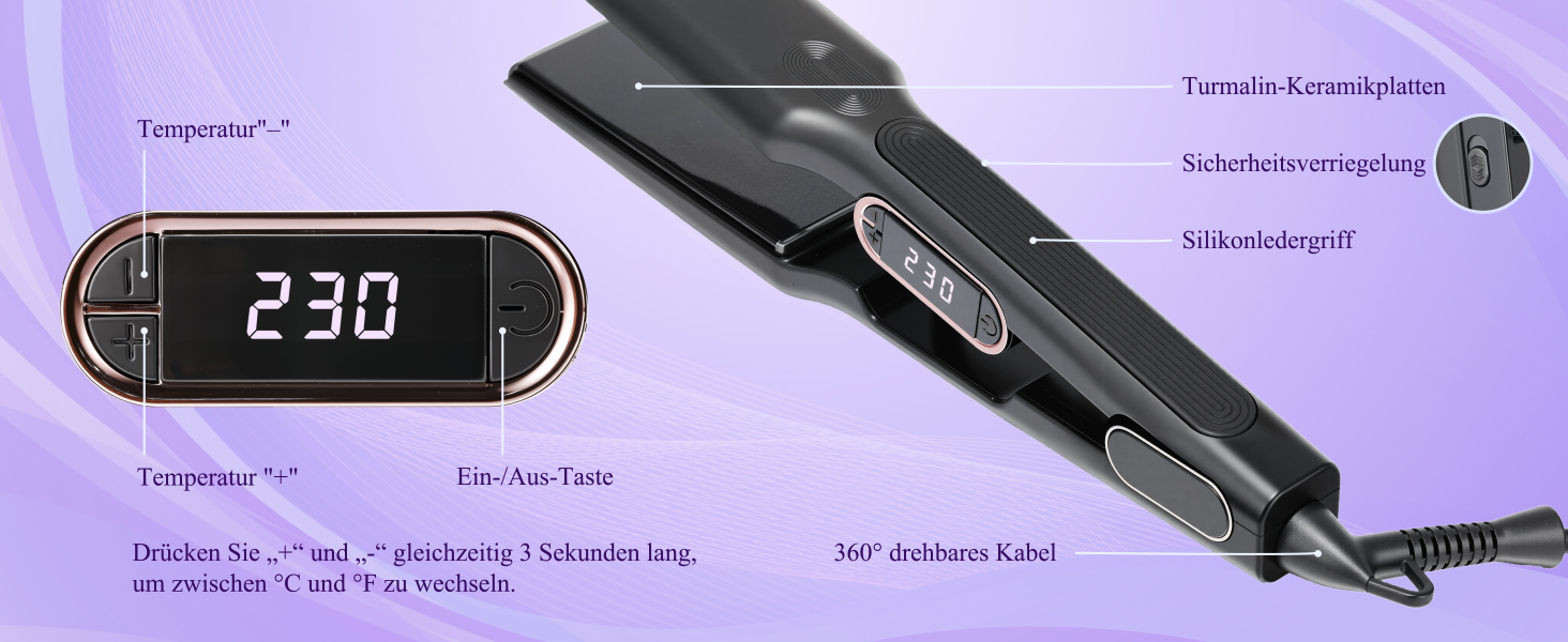 Плойка Bestbeauty з широкими керамічними пластинами 110x40 мм: 15 температур (80-230°C), Dual Voltage (110-240V), швидка укладка для довгатого та густого волосся, чорна – ідеальний подарунок для жінок