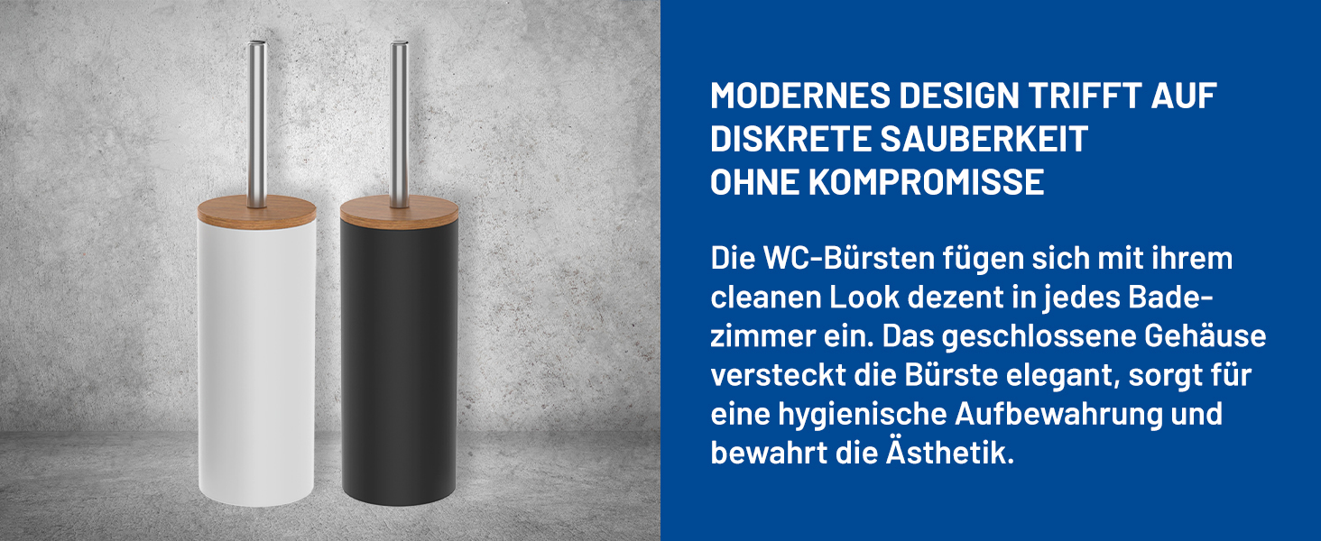 Набір для туалету Rival Life Style з круглою щіткою, ручка з нержавіючої сталі та кришка з масивної букової деревини – ергономічна щітка для туалету – для швидкого та ретельного очищення. (Чорний, щітка з нотками)