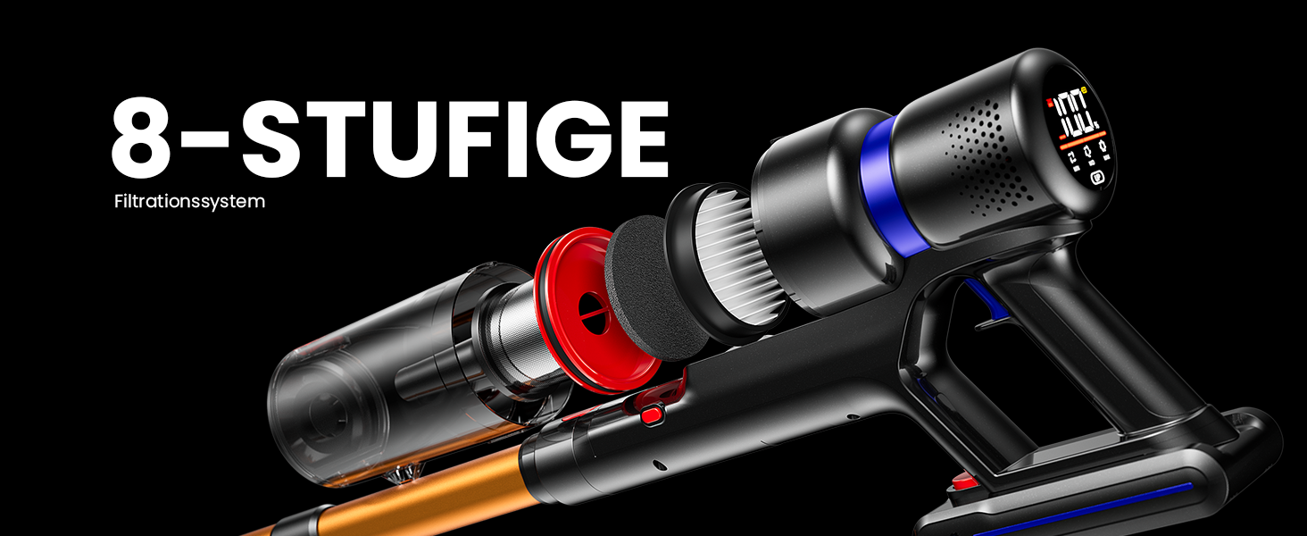 Бездротовий акумуляторний пилосос 600W з потужністю всмоктування 50KPA, 70 хвилин роботи, самостійна парковка, антизаплутана щітка та LED-дисплей, 8-ступенева фільтрація, кріплення на стіну, для шерсті тварин/килимів/твердих поверхонь/автомобіля (фіолетовий)