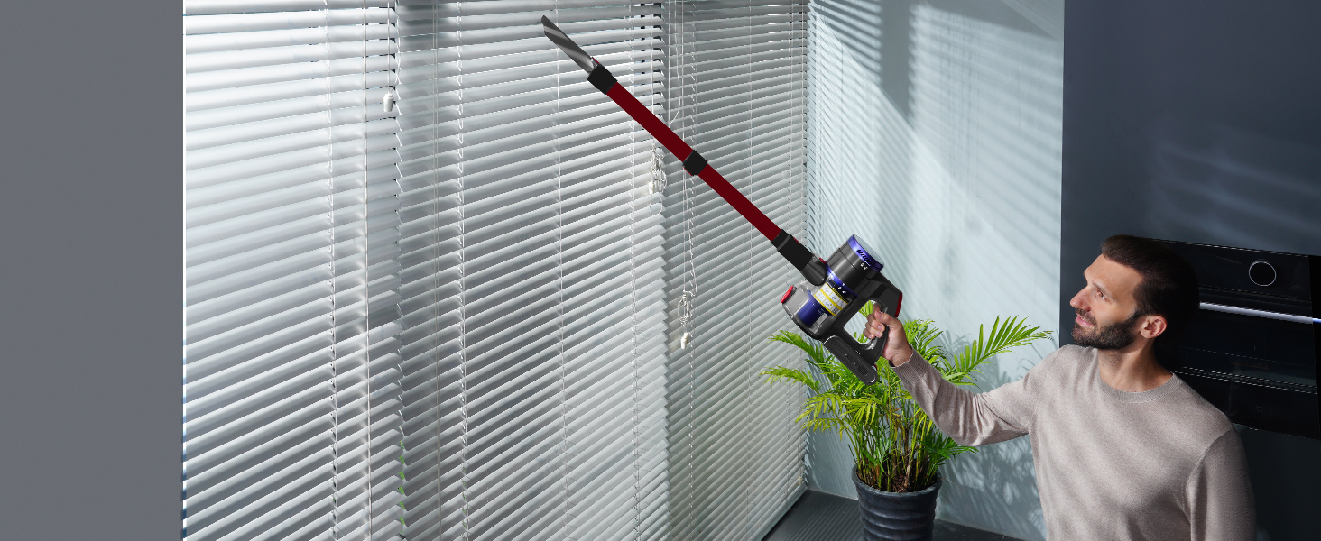 Бездротовий пилосос 48000Pa/550W з акумулятором, 70 хвилин роботи, об'єм 1.6л, 8-шарова фільтрація, тихий, з антизаплутуючим насадкою для твердих поверхонь, червоний, Rot 15 Ultra