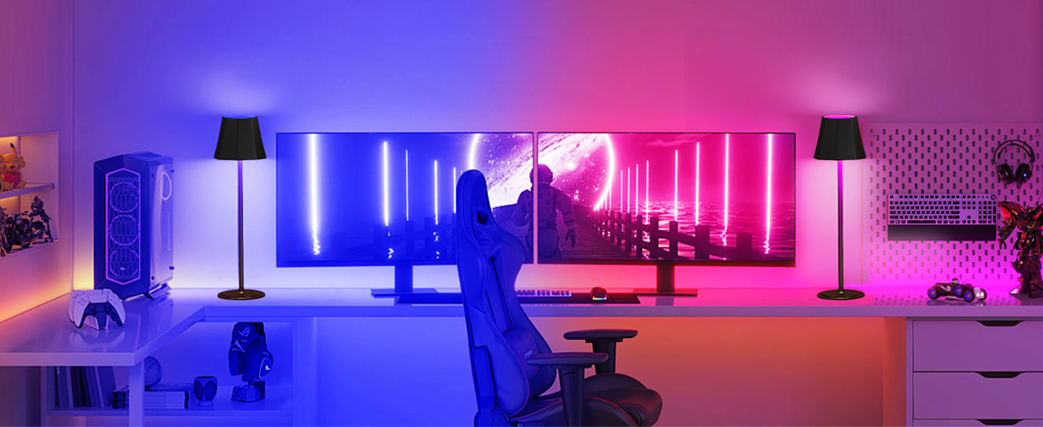 Бездротова LED-лампа Suright для столу з 3 кольоровими режимами + RGB, регульована яскравість, сенсорне управління, водонепроникність IP54, чорна