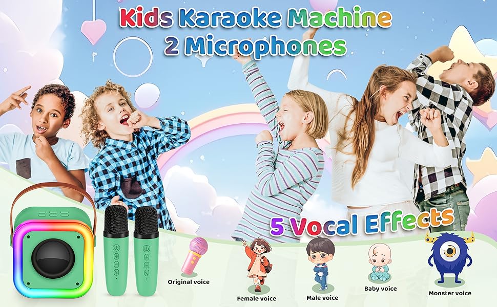 Караоке машина Spinosaurus для дітей з 2 мікрофонами, Bluetooth, LED-підсвічування, для віку 3-12 років