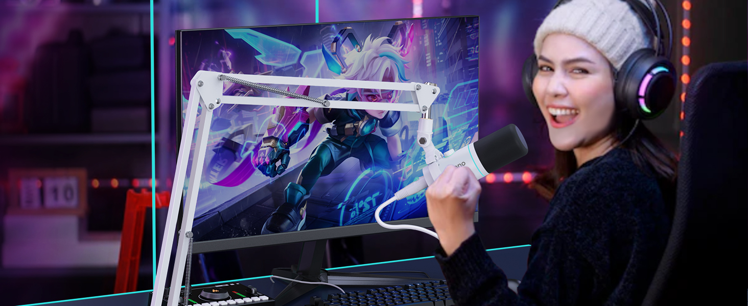 Мікрофон MAONO PD200XS XLR/USB з підсвічуванням RGB, комплект з кріпленням, програмним забезпеченням та регулятором гучності для запису, стрімінгу, геймінгу та Mac/PC