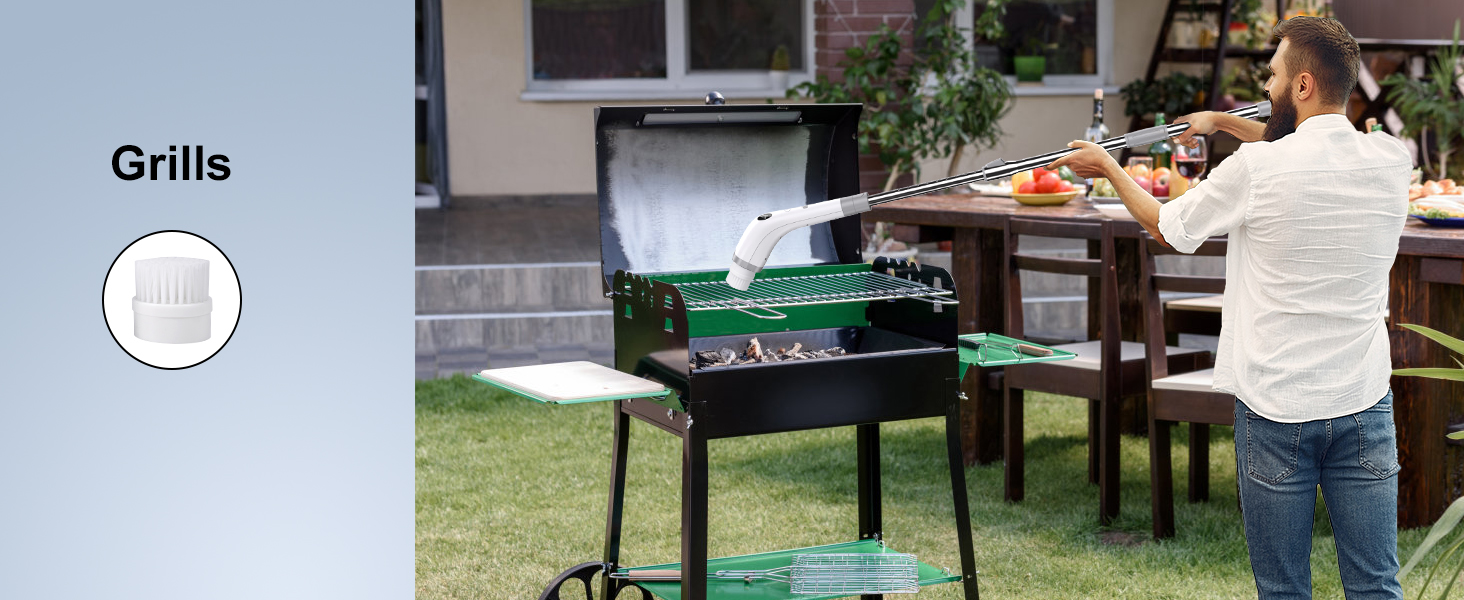 Електрична щітка для прибирання 7 в 1 з регульованою ручкою, змінними насадками, 2 швидкості, для ванної, плитки, IPX7, білий/сірий