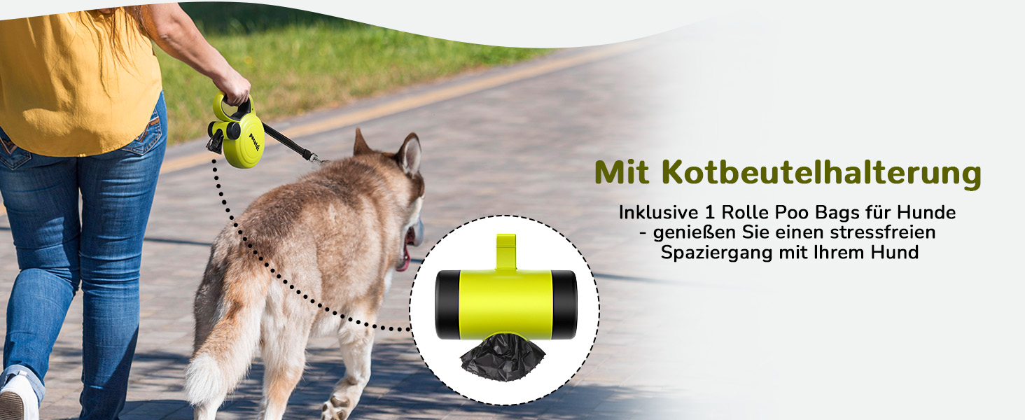 Рулетка для собак Pecute 10м, до 50 кг, зелена, антизаплутування, швидке гальмування