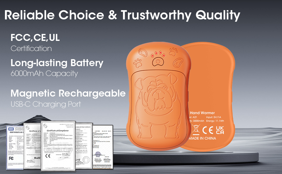 Електричні грілки для рук, 2 шт. 6000 мАг, акумуляторні, багаторазові, для спорту, полювання, кемпінгу, теплий подарунок для жінок, чоловіків, дітей (Помаранчевий)