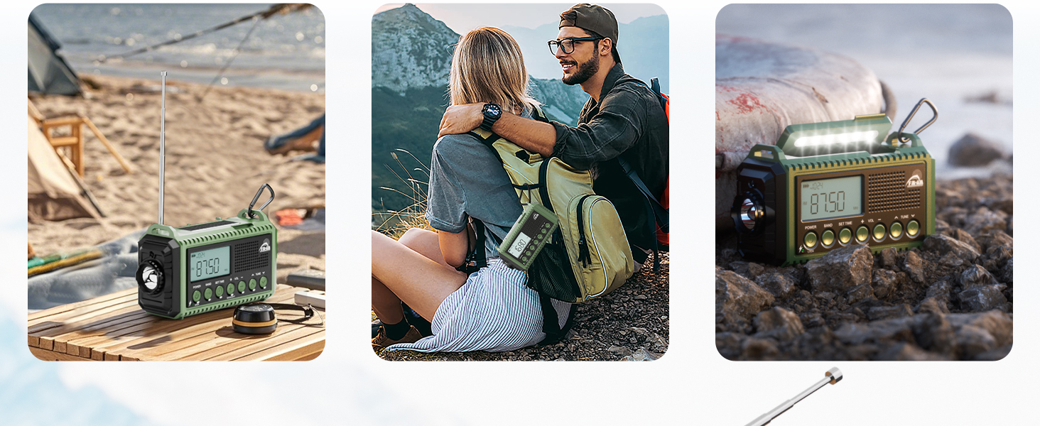 Mesqool Радіоприймач на кришці з Powerbank 12000mAh, AM/FM/SW, радіо невідкладної допомоги з SOS-сигналом, ліхтарик, динамо, для кемпінгу та подорожей, зелений