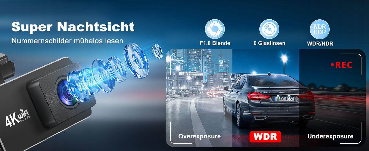 Відеореєстратор CHORTAU 4K+1080P з двома камерами, WiFi, LCD 2.99