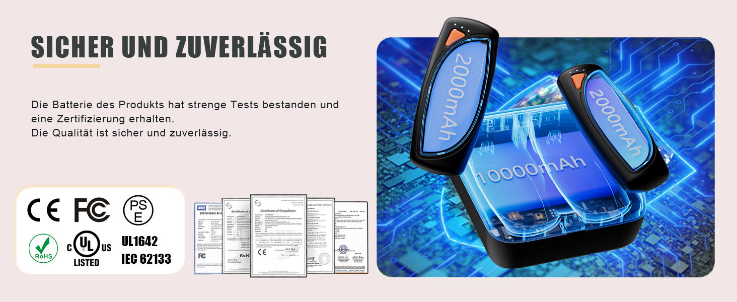 Електричні грілки для рук, 2 шт. з зарядним кейсом, 14000 mAh, USB-C, 3 режими нагріву, до 55°C, чорні - для чоловіків та жінок