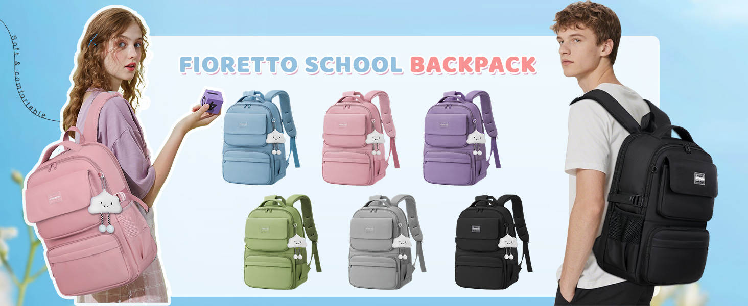 Шкільний рюкзак FIORETTO для дівчаток-підлітків, рюкзак для жінок з відділом для ноутбука 15,6', водонепроникний, легкий, 25L, для школи та подорожей, рожевий
