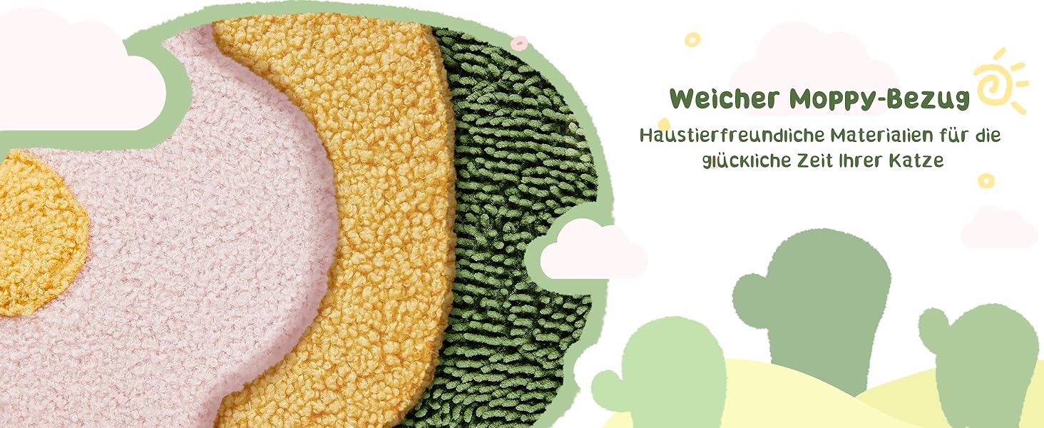 Дерево-кіготь для котів Yaheetech Kaktus, 123 см, оазис-тема, зелено-жовтий, для 2-3 котів, з 2 платформами та 2 печерами