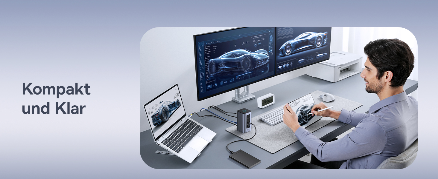 Базаус Док-станція USB-C 12-в-1 для ноутбуків Dell/HP/Lenovo/Asus/Acer/Mac: 2 монітори 4K HDMI, 10Gbps USB-C/A, 100W PD, Gigabit Ethernet