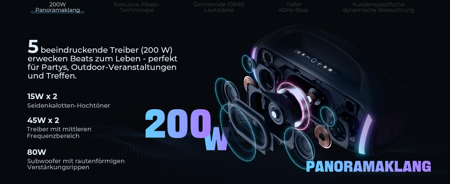 Портативна Bluetooth колонка TRIBIT StormBox Blast 2 200W IP67 - Водонепроникна, з LED, XBass, до 30 год, TWS
