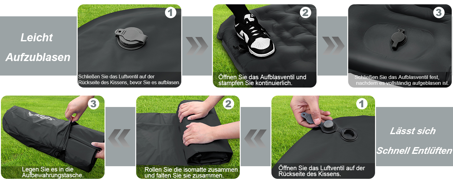 FTSMTK Self-Inflating Camping Mat with Foot Pump - 12cm Thick Sleeping Pad, Ultralight Air Mattress for Outdoor Camping - Black