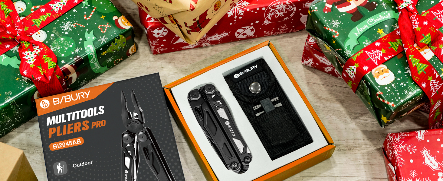 BIBURY Stainless Steel Multitool - 16-in-1 Folding Pliers with Screwdriver & Shears, Outdoor Tool Kit with Nylon Pouch - Gift for Dad