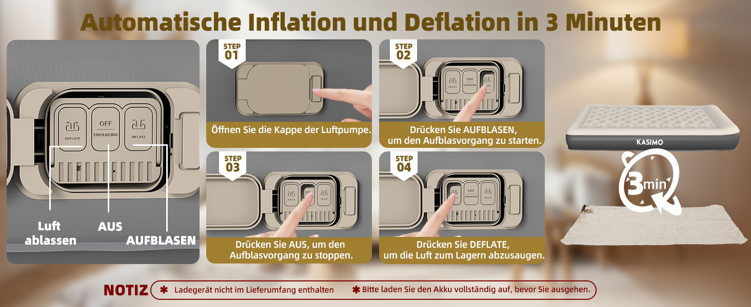 Матрац надувний KASIMO TPU самонадувний 1-місний з електричним насосом та подушкою, 190x90x22 см для дому та кемпінгу