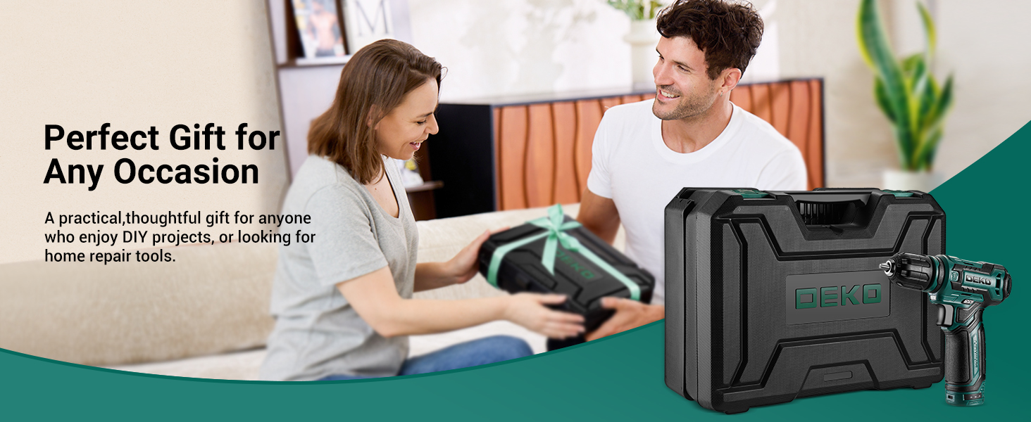 Набір акумуляторної дрилі DEKO 12V: 238 штук інструментів у кейсі. Акумуляторний дриль-шуруповерт для дому, жінок та базового ремонту. Зелений.