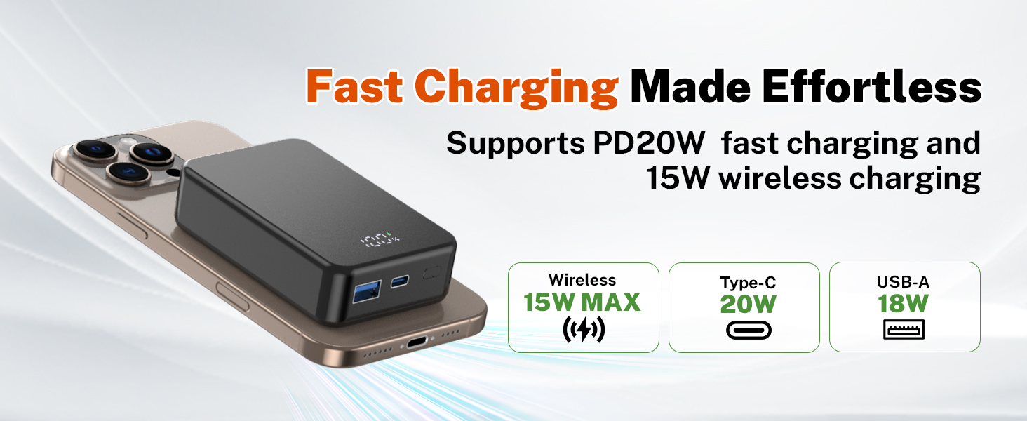 Магнітний портативний Power Bank 26800mAh з USB-C, для iPhone 16/15/4/13/12 та Android, сірий/чорний