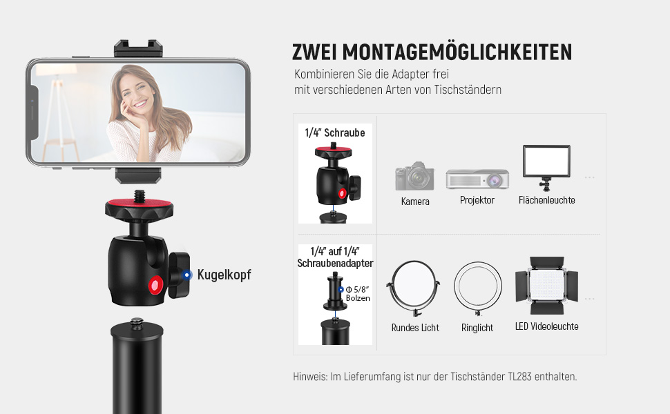 Тримач для камери NEEWER TL283 з регульованою ручкою, штатив для мікрофона та світла, червоний