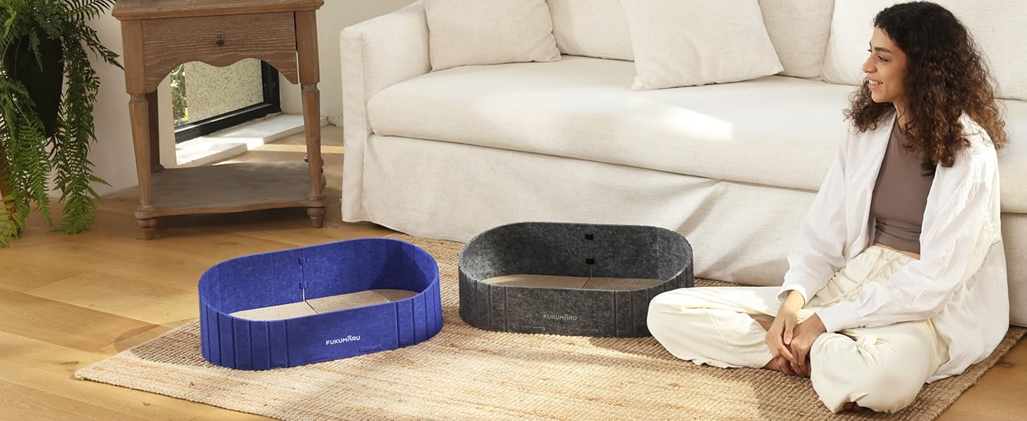 Котячий когтетоп FUKUMARU: диван з картону та фільцу, 61 см, блакитний