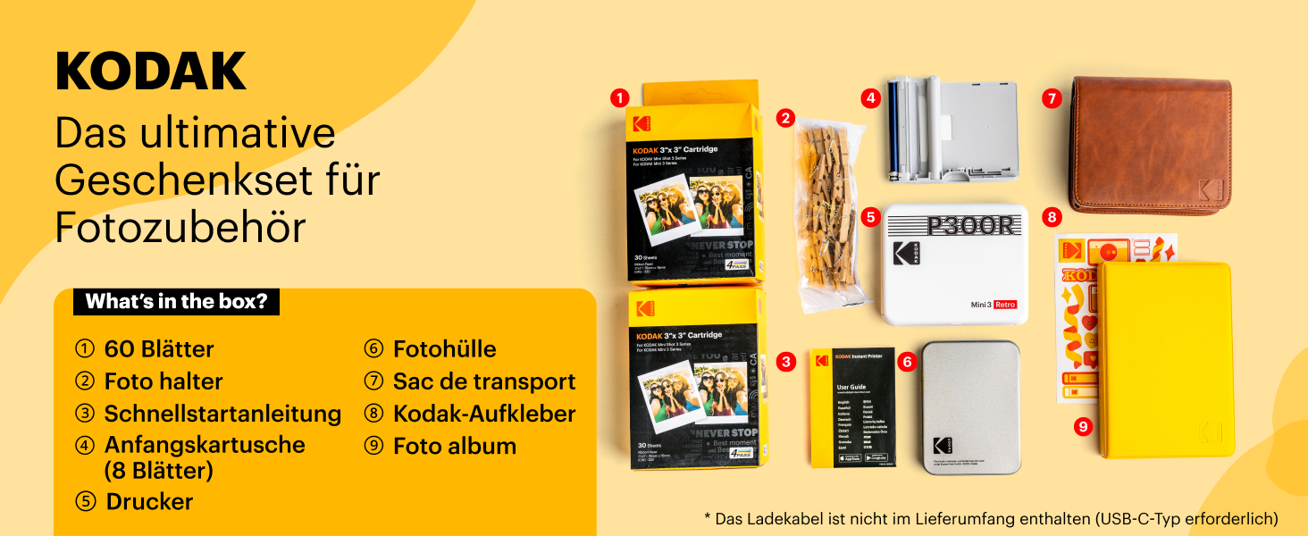 KODAK Mini 3 Retro: Портативний фотопринтер з друком 7,6x7,6 см + 68 аркушів