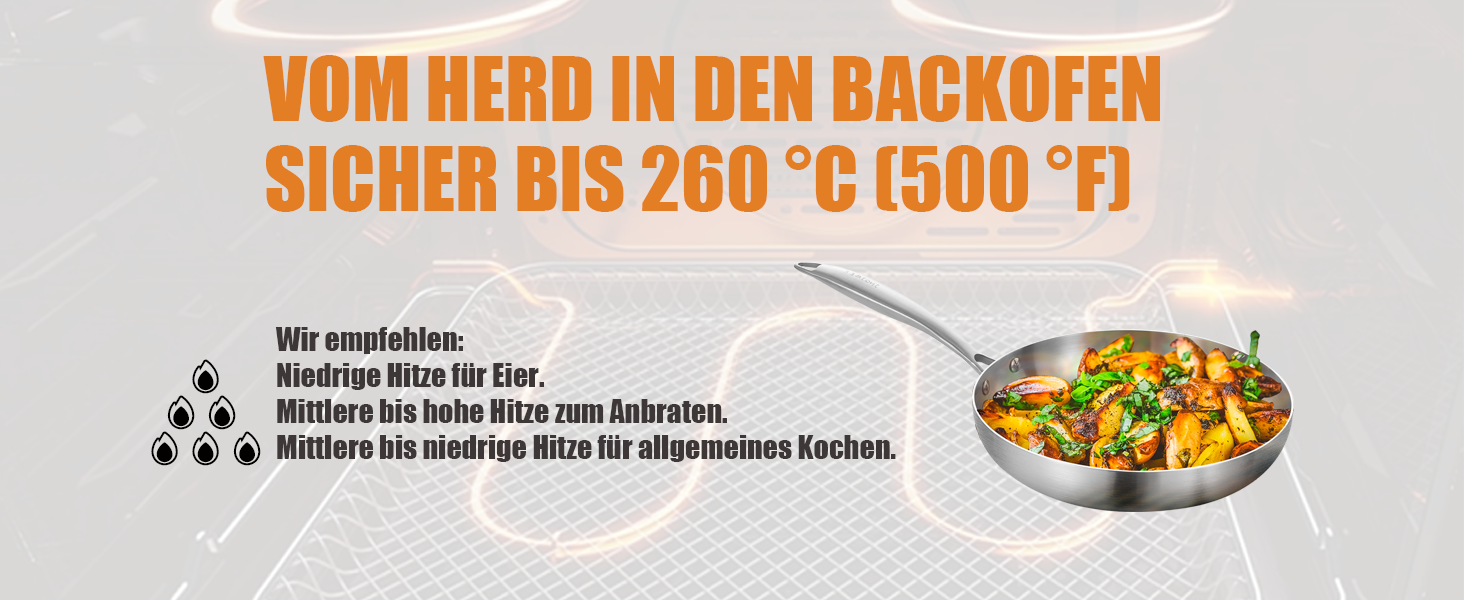 Набір сковорідок Inqibee з нержавіючої сталі (24 см & 26 см) - для всіх плит, включаючи індукційні, сумісний з духовкою, можна мити в посудомийній машині