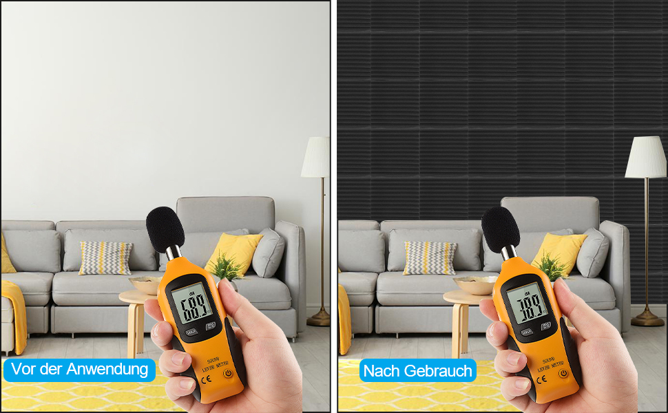 Самоклеящийся акустичний поролон Sonnewelt 5x30x30 см, 3D панелі для звукоізоляції та поглинання ехо, шумопоглинаючі плитки для студії, офісу та дому (48 шт, чорний, піраміда)