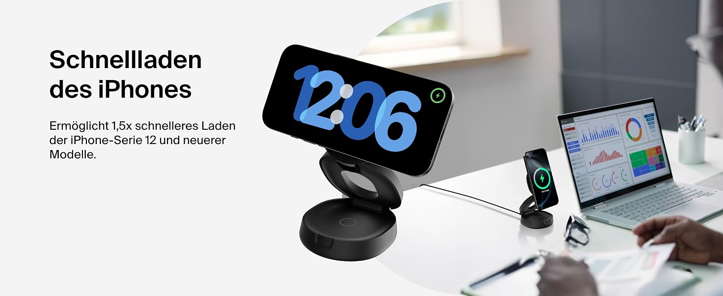 Бездротова зарядна станція 2-в-1 Belkin BoostCharge Qi2 15W MagSafe для iPhone 17, AirPods, Pixel, з блоком живлення 30W, чорна