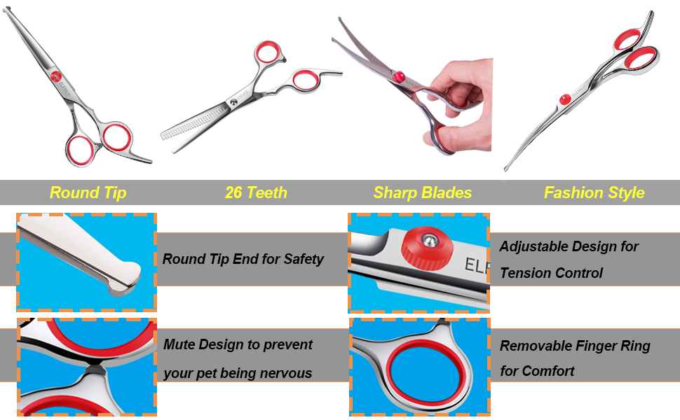 Набір професійних інструментів для грумінгу собак: ножиці з нержавіючої сталі, ножиці для витончення, ножиці з округлими кінцями, тример для шерсті, набір для грумінгу тварин з тримером для нігтів для собак і котів, червоний