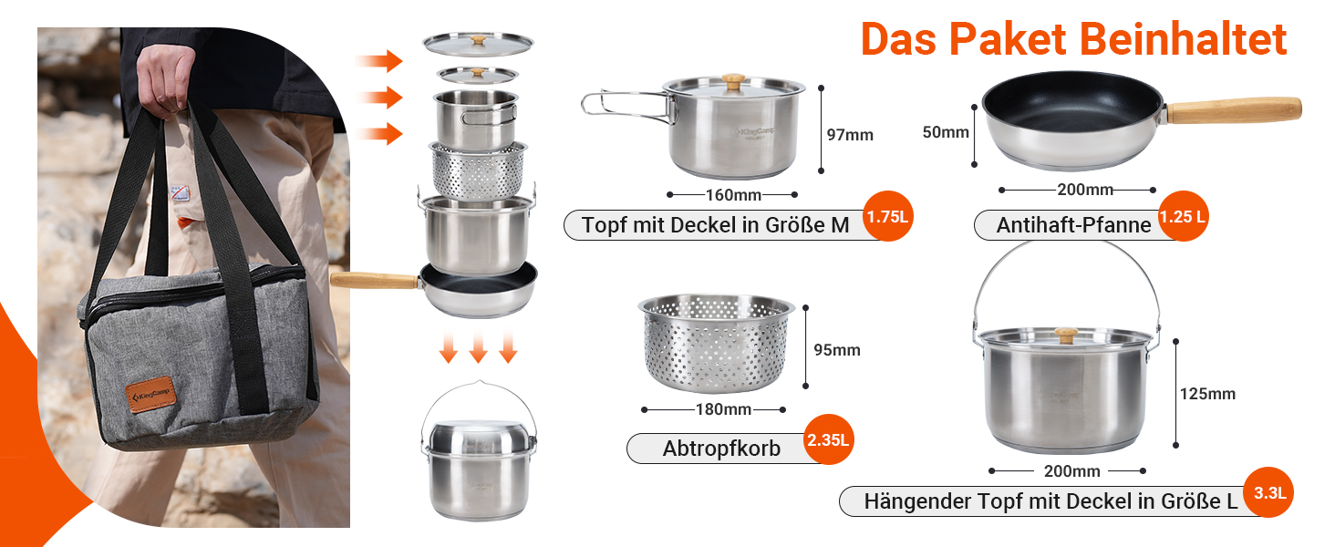 Набір кухонного посуду для кемпінгу KingCamp з антипригарним покриттям (4 шт.)