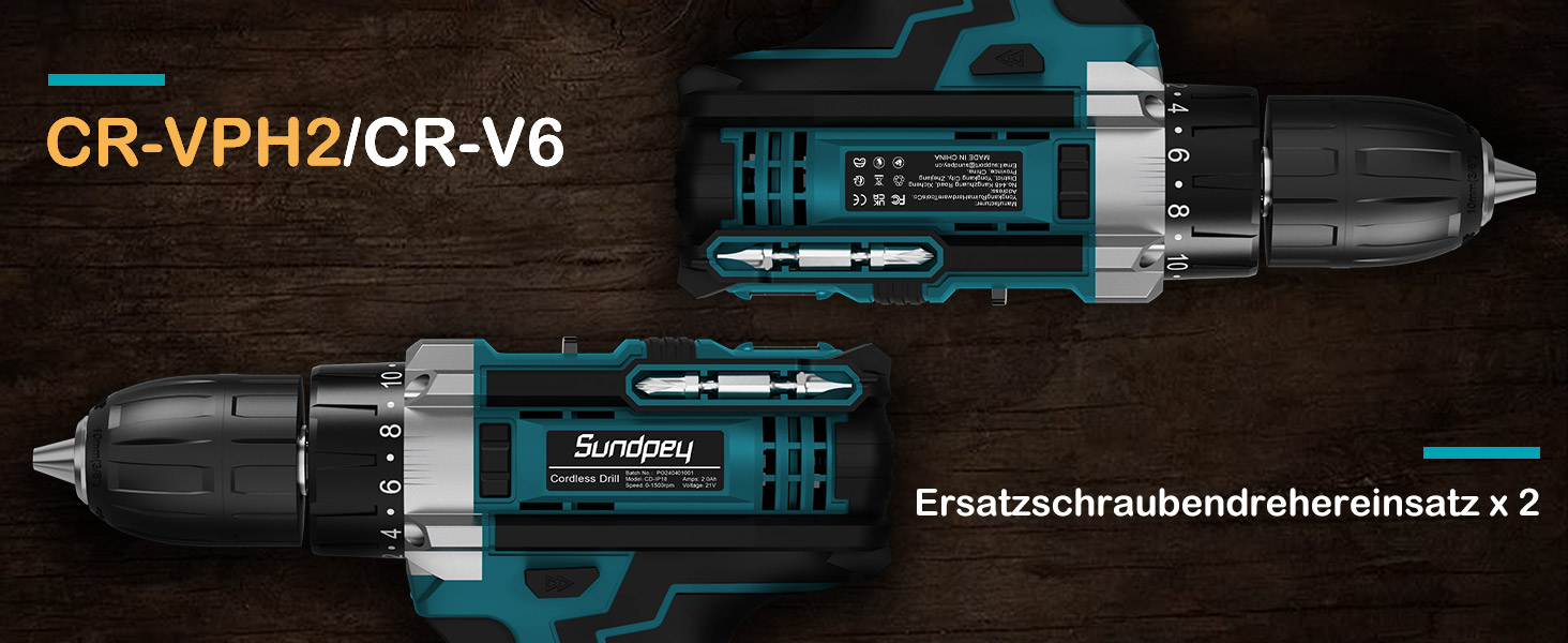 Акумуляторний шуруповерт Sundpey 21V з 2x2000mAh акумулятором, 45 Нм, 2 швидкості, 18+1 момент, патрон 10мм, набір 19шт для дому та DIY, блакитний