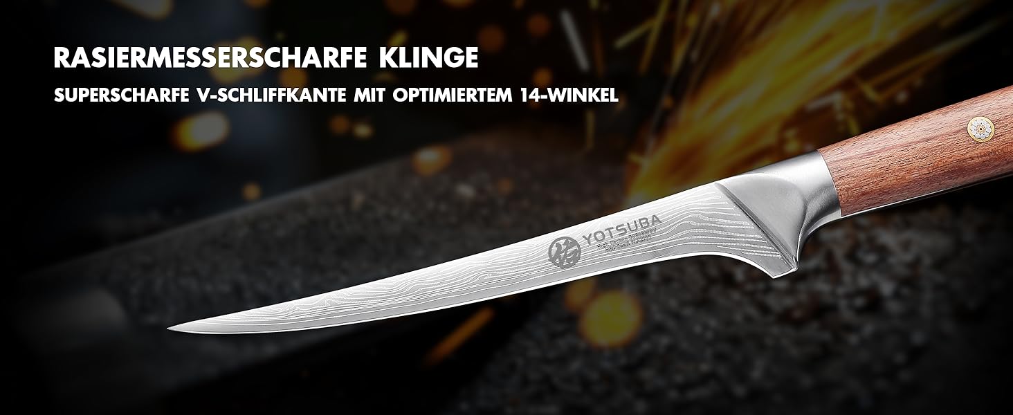 Японський кухонний ніж YOTSUBA 22 см - професійний шеф-ніж з високоякісної нержавіючої сталі з ергономічною ручкою, 18 см ніж для філетування