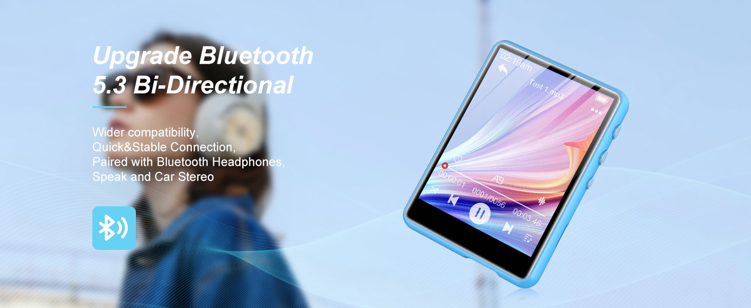 MP3 плеєр SWOFY з Bluetooth 5.3, 64GB HiFi музичний плеєр з динаміком, FM-радіо та диктофоном, 2.4