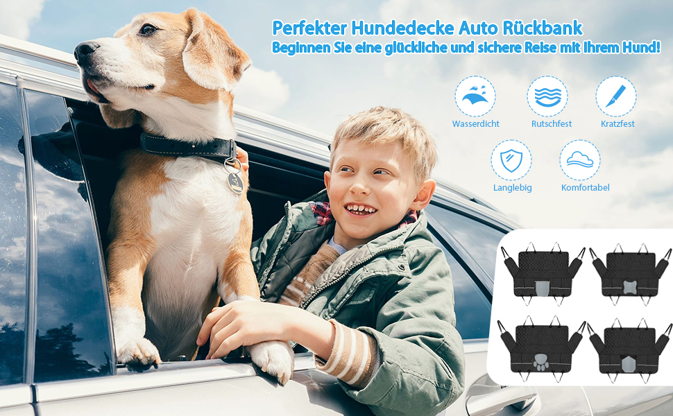 Водонепроникний килимок для собак у машину, 213x190 см, чорний. Захист від подряпин та ковзання, з віконцем для спостереження за твариною