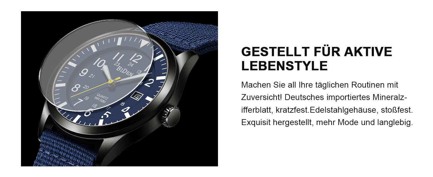 HANPOSH чоловічий годинник: тактичний годинник для військових, армійський годинник з датою, водостійкий (3ATM), кварцовий годинник для активного відпочинку та спорту (блакитний, сірий, блакитний)