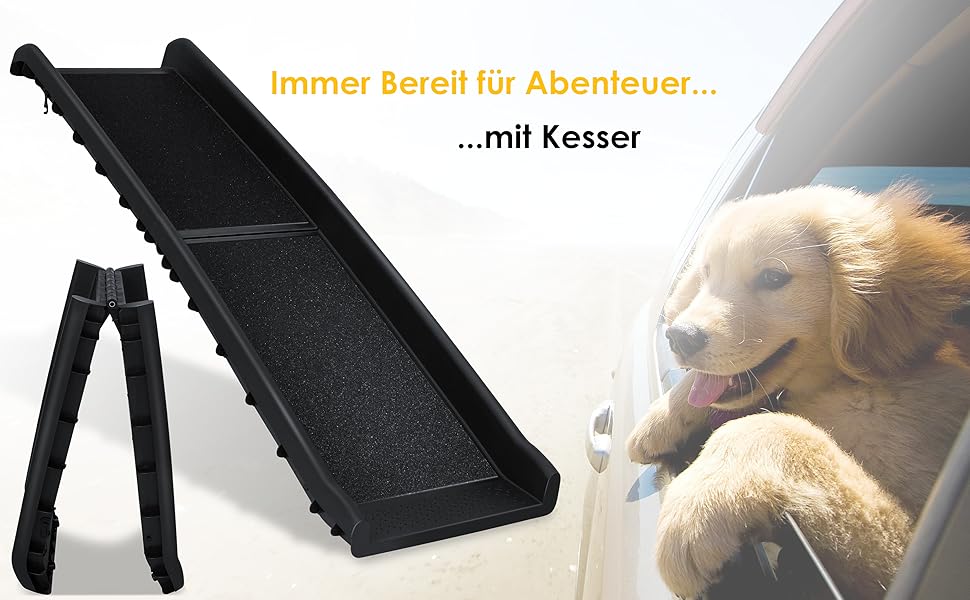 Рампа для собак KESSER® складана, для автомобіля, до 90 кг, 156x40 см, чорна