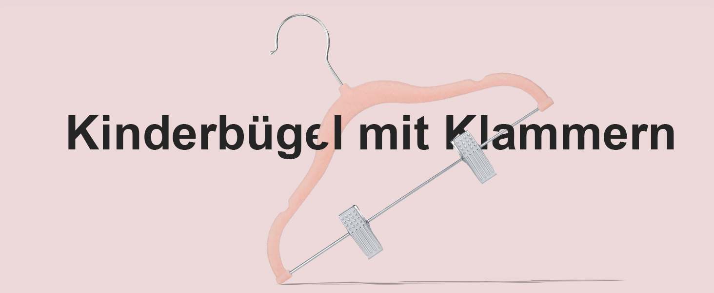 24 шт. велюрові дитячі вішалки для одягу з кліпсами, рожеві - стандартний гачок