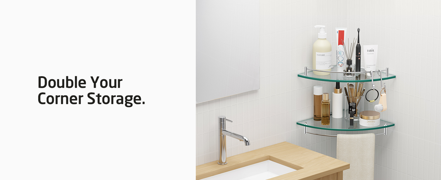 Скляна поличка для душу/ванної кімнати KES, скляна поличка для душу, поличка для ванної кімнати, нержавіюча сталь SUS304, BGS101A--P, щітка, 2 шт.