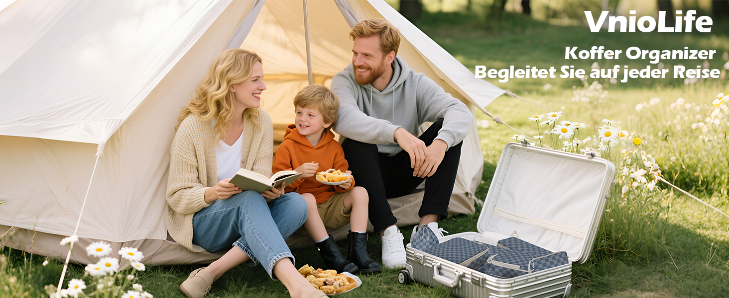 VnioLife Набори для пакування валізи - 8 шт. Органайзери для подорожей, компресійні кубики, синій та сірий